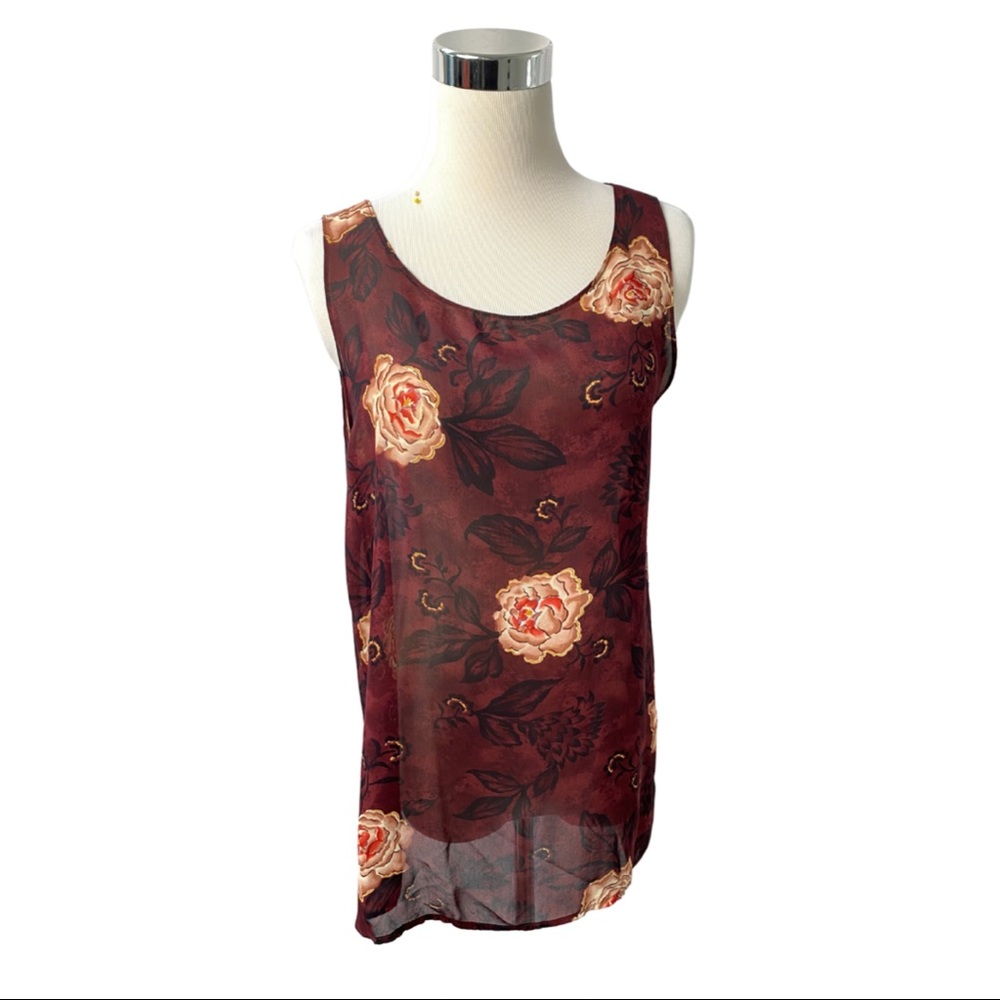 Carole Little Sheer Floral Tank Top Women's Size 8 Vintage Boho Romantic
